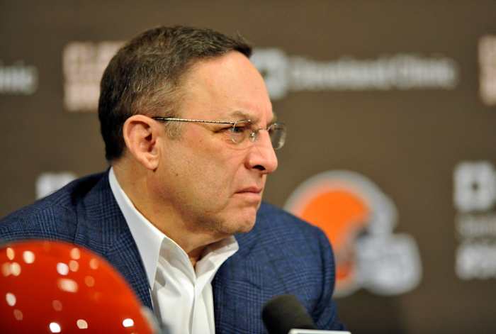 Jan 11, 2013; Berea, OH, USA; Cleveland Browns chief executive officer Joe Banner during a press conference at the team's training facility.